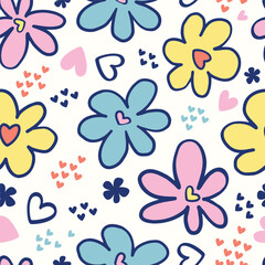 Seamless pattern of retro groovy pastel color floral. It's a pattern that looks feminine. Pattern design for fabric, wrapping paper, wallpaper and fashion prints.