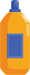 Orange plastic bottle with blue label for shampoo, shower gel, liquid soap, detergent or other hygiene and cleaning products