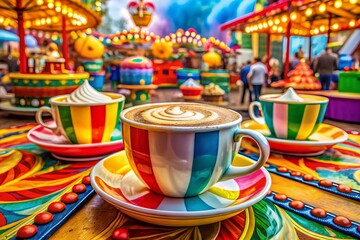 Vibrant Cappuccino Carnival: Playful, expressive, colorful,