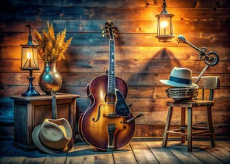 Vintage Blues Nostalgia: Warm tones, nostalgic ambiance, classic blues music, soulful textures