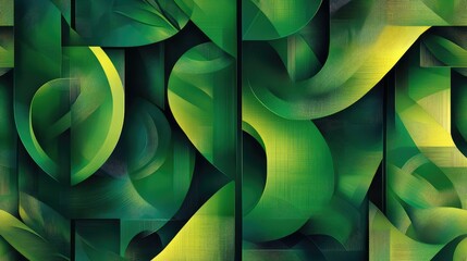 Obraz premium Elegant abstract pattern with subtle green and vibrant green geometric elements.