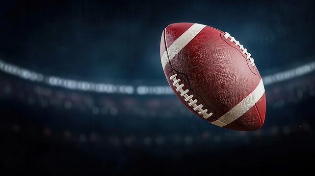 Football spinning through the air as it s punted downfield, high above the stadium, American Football, Aerial Power