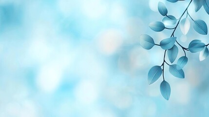 A serene blue background featuring delicate leaves, perfect for creating a calming atmosphere in various designs.