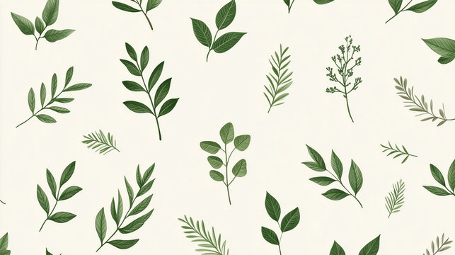 Fototapeta Ręcznie rysowany wzór roślinny ukazuje zielone liście w stylu vintage.