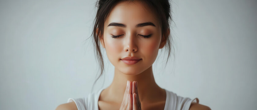 A beautiful asian woman in yoga post, calmness relax meditation concept
