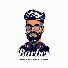 logo for a barber that features a sleek, stylish character