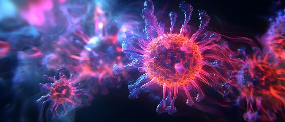Microscopic Virus Structure with Neon Lights and Smoke