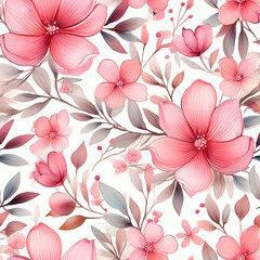 Fototapeta premium seamless pattern with pink flowers and grey leaves 