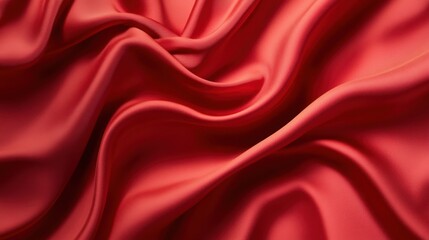 Obraz premium Luxurious red silk fabric draped gracefully, casting soft shadows on a plain background.