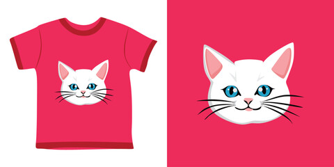 Fototapeta premium Cute vector illustration of a cat or cat T-shirt design for kids or new baby pink color background or pink T-shirt with cat or cute cartoon of cat banner design 