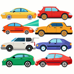 Fototapeta premium An Illustration of Seven Colorful Cars in Different Styles