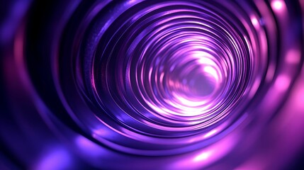 A visually captivating abstract image featuring a glowing purple tunnel made of metallic rings, creating a futuristic and hypnotic effect.