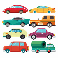 Fototapeta premium Collection of Cartoon Vehicles in Various Colors and Styles