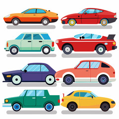 Naklejka premium Collection of Cartoon Cars in Various Colors and Styles