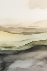Minimalist green watercolor landscape backgorund. Abstract watercolor texture. Generative AI.