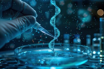 A person is holding a pipette and is about to draw a sample from a petri dish