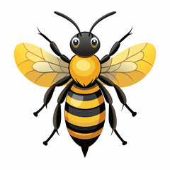 Cartoon Bee with Black and Yellow Stripes and Wings
