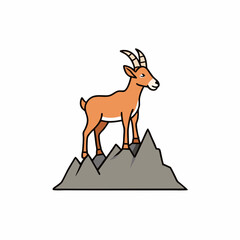 Majestic Goat on Rocky Mountain Peak color Vector Art Illustration