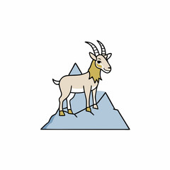 Majestic Goat on Rocky Mountain Peak color Vector Art Illustration