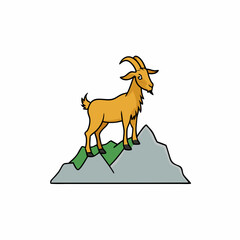 Majestic Goat on Rocky Mountain Peak color Vector Art Illustration