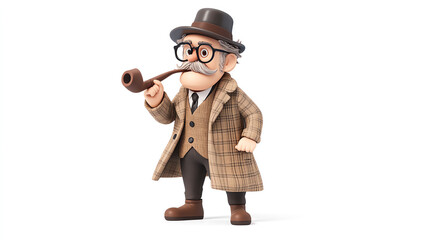 A charming animated character, reminiscent of a detective, complete with a pipe and classic attire, perfect for storytelling.