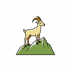 Majestic Goat on Rocky Mountain Peak color Vector Art Illustration