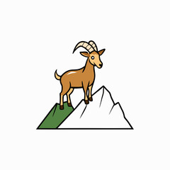 Majestic Goat on Rocky Mountain Peak color Vector Art Illustration