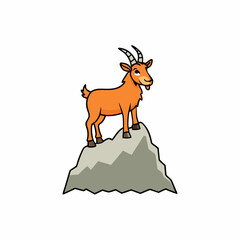 Majestic Goat on Rocky Mountain Peak color Vector Art Illustration