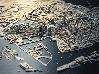 Technical aerial visual, 3D LiDAR GIS aerial map satellite scan model isolated, showing The Hague, Netherlands. Elevation, topography, render