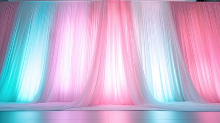 Elegant fabric drapes in soft pastel colors create a beautiful backdrop for events and celebrations.