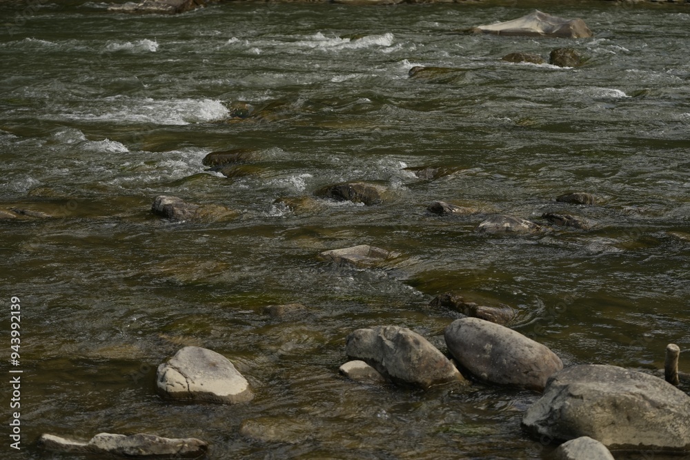 Sticker Beautiful view of mountain river with stones