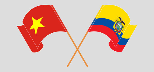Crossed and waving flags of Vietnam and Republic of Ecuador