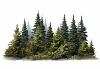 Saterahe coniferous forest isolated on white background