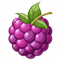 A Single Cartoon Blackberry with Green Leaves