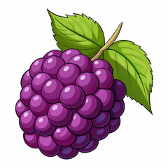 Cartoon Illustration of a Single Ripe Blackberry with a Leaf