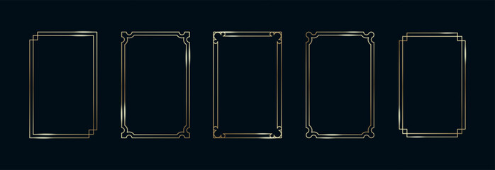 Golden Frames Set. Thin Line Gold Borders Luxury Minimalist Collection. Premium Vector Brass Outline Geometric Rectangles. Linear Decorative Banners with Black Background Isolated