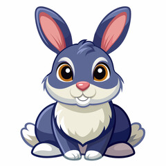 Cartoon illustration of a blue bunny sitting with a smile