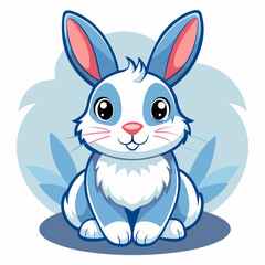 Cartoon Blue and White Bunny Sitting with a Smile