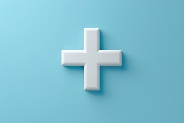 A white cross is on a blue background