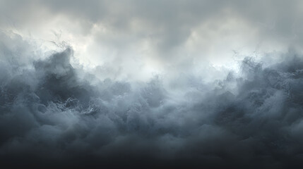 Dramatic dark clouds swirl ominously, creating sense of tension and foreboding in atmosphere.