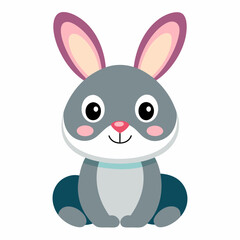 Cartoon Illustration of a Sitting Gray Bunny with Pink Ears