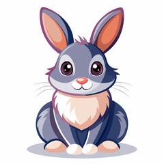 Obraz premium Cartoon illustration of a cute gray rabbit sitting on a white background