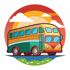 Vintage Bus Traveling Towards a Sunset