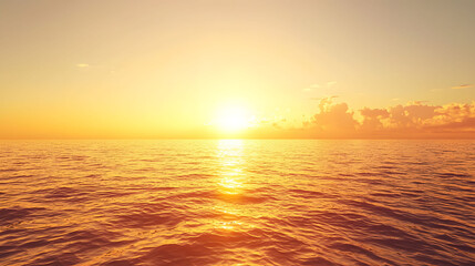 Obraz premium Serene sunset over ocean, casting golden reflections on waters surface, evoking sense of peace and tranquility.