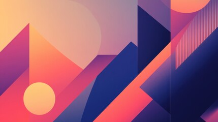 A clean, stylized graphic featuring geometric shapes and smooth gradients. The design uses sharp angles and a balance of bold and soft colors.