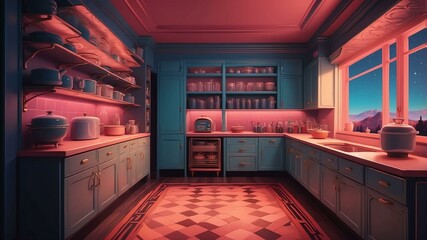 Fototapeta premium illustrative albedo butlers pantry animated retro neon