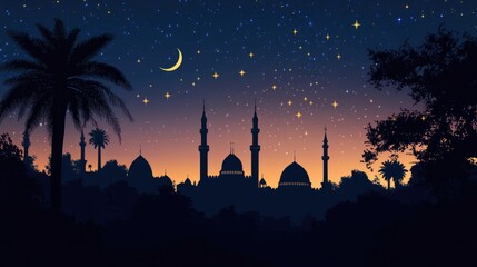 Naklejka premium Silhouette of the mosque with the night scene background