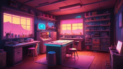 Fototapeta premium illustrative albedo craft room animated retro neon