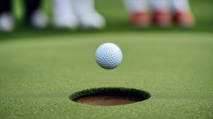 Dramatic shot of a ball dropping into the hole from above, perfectly centered, Golf, Final Victory