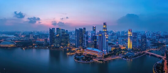 Singapore. September 12, 2022: Aerial view of Singapore cityscape at evening time